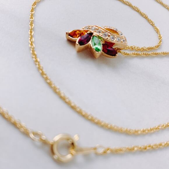 VTG Uranium Glass Signed RAMAN Necklace Earrings Set, Mid Century, Rhinestones - Picture 14 of 16